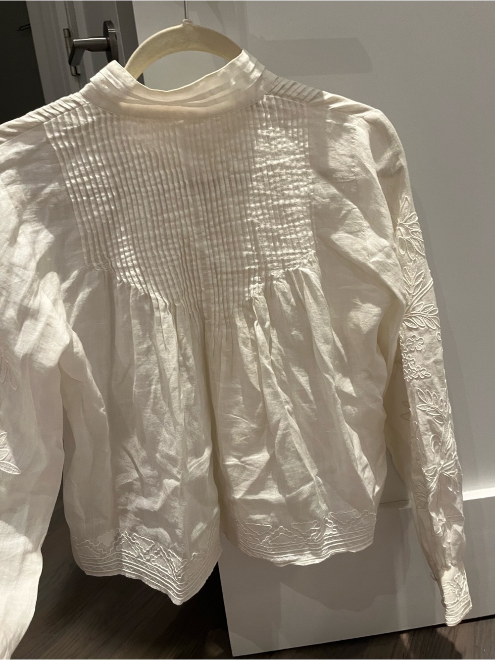 Veronica Beard Amandine White Embroidered Pintuck Button-Front Blouse - Picture 8 of 9